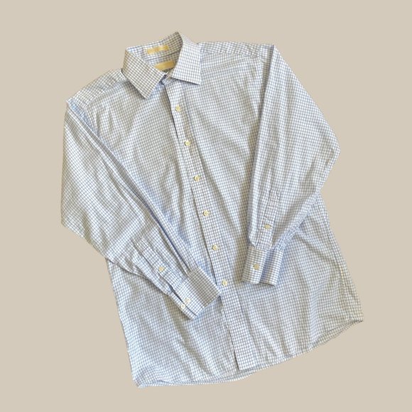 Michael Kors Blue Grid Plaid Button Front Shirt - Picture 1 of 5